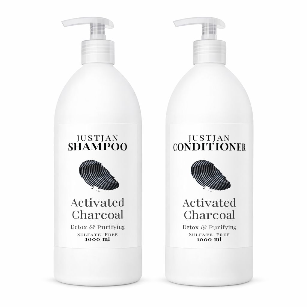 Justjan Activated Charcoal shampoo and conditioner set 1L bottles